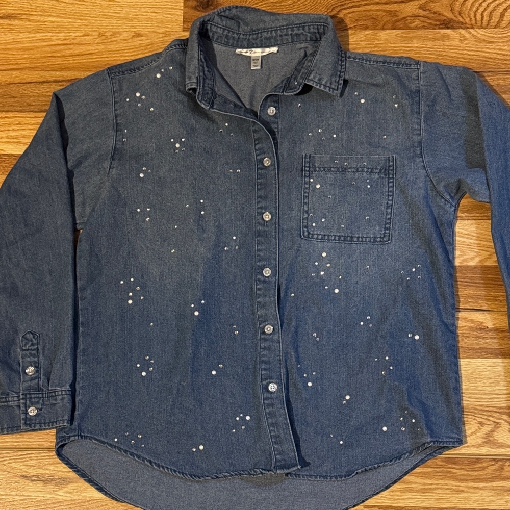 Seven7 Women's Studded Blue Button Down Shirt